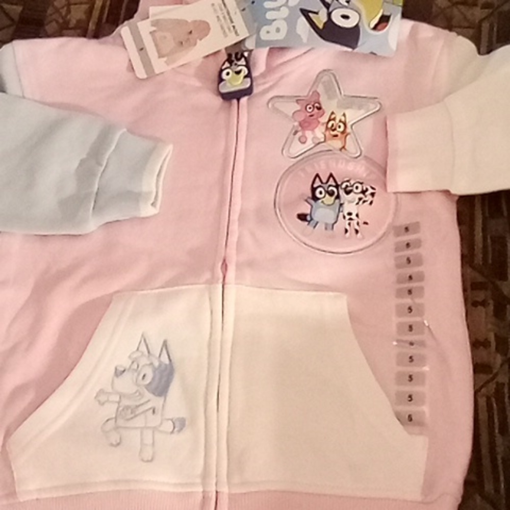 BBC Studios Bluey Girls Hooded Full Zip Jackets Sizes 4,5,6 NEW *(Pick Size)*